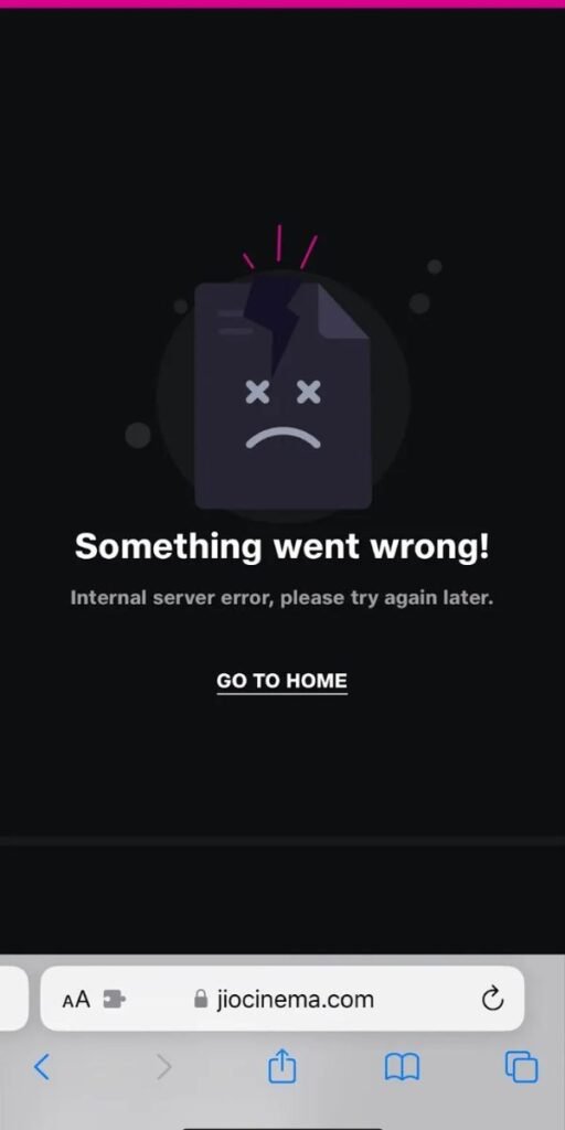 Something went wrong' error message on JioCinema